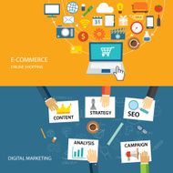 digital marketing and e-commerce flat design