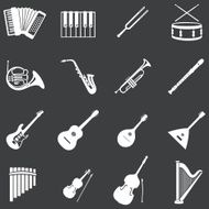 vector set of 16 white musical instruments icons