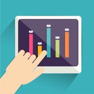 Flat hand touching a chart on computer