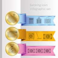 Banking icons colored infographic ribbons