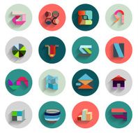 Abstract flat long shadow geometrical icons