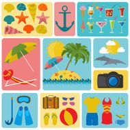 Travel Vacations Beach resort set icons N11