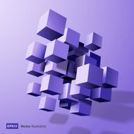 Abstract composition of violet 3d cubes
