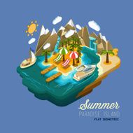 Summer paradise island flat isometric concept N2