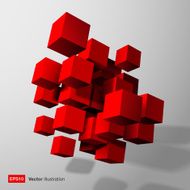 Abstract composition of red 3d cubes