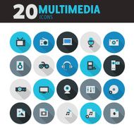 Blue flat round button multimedia icons