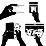 Icon set with Hands holding credit card smartphone money
