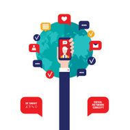 Hand holding smart phone Social network and communication concept