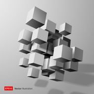 Abstract composition of white 3d cubes