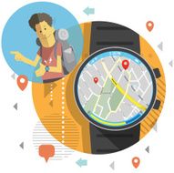 Hiker pointing to the left with a smart watch