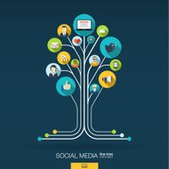 Abstract social media background with lines circles integrated flat icons N2