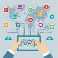 Infographic Concept with Icons &amp; Hands in Flat Design Style N3