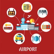 Airport and flight service flat concept