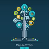 Abstract technology background with lines connected circles integrated flat icons N2