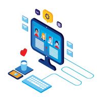 Workplace isometric elements set Social network and communication concept N3