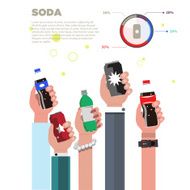 Human hand with soda bottle and can - vector illustration