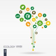 Abstract ecology tree background with connected circles integrated flat icons