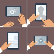 Tablet PC in human hands Flat style vector illustration N4