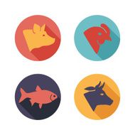 Meat animals icons Flat style N2