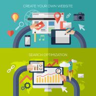 Flat design vector illustration icons set of website creating development