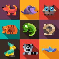Set of flat design geometric animals icons N3
