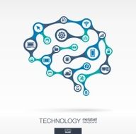 Brain concept technology vector abstract background connected metaball icon circles