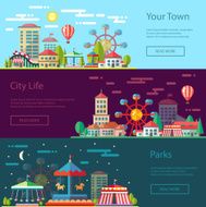 Modern flat design conceptual city illustration with carousels N2