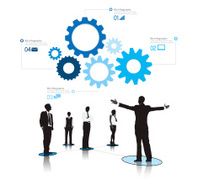 Business team with inforgraphic social networking