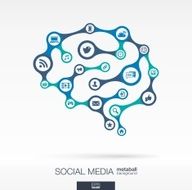 Brain concept abstract background connected metaball social media icon circles