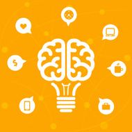 Brain lightbulb with icons N2