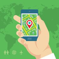 Smartphone with Map &amp; Location in Human Hand