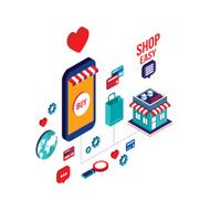 Flat 3d isometric design Mobile payment Online shopping e-commerce concept N12