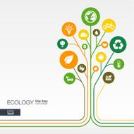 Abstract ecology tree background with connected circles integrated flat icons N2