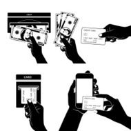Icon set with Hands holding credit card smartphone money N2