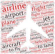 Airport info-text graphics and arrangement concept (word cloud)
