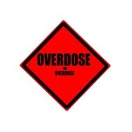 Overdose black stamp text on red background