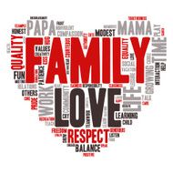 Family Values Love - Heart Shape Word Cloud