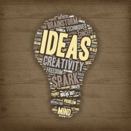 Word Cloud - Creativity Ideas Light Bulb on Wood