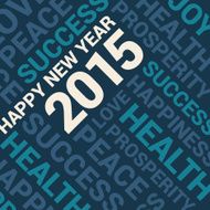 Happy new year card words cloud blue background