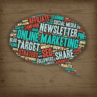 Word Cloud - Online Marketing Speech Bubble on Wood
