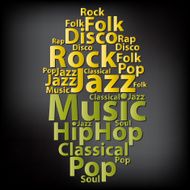 Text cloud Music wordcloud Tag concept Vector illustration