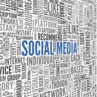 Social media concept in word tag cloud on white background