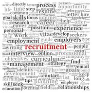 Recruitment concept in word tag cloud on white background