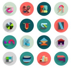 Abstract flat long shadow geometrical icons