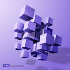 Abstract composition of violet 3d cubes