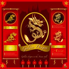 Golden Dragon on a red background infographic N6
