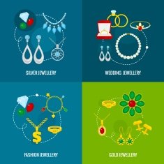 Jewelry icon flat set N2