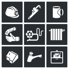 Work plumber at home Vector Icons Set