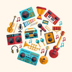 Set of modern flat design musical instruments and music tools N4