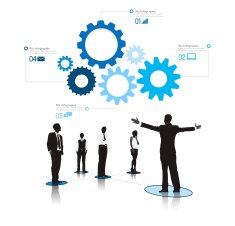 Business team with inforgraphic social networking